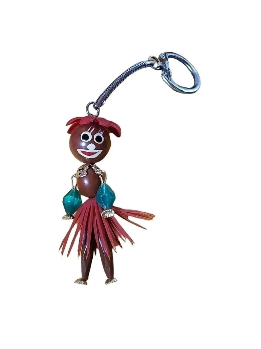 Vintage key Fob Hula Dancer Keychain Keyring beaded handmade